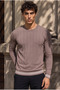 Marino Stripe Detailed Lycra Crew Neck Slim Men's Knitwear Sweater - Mink - 3