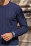 Marino Stripe Detailed Lycra Crew Neck Slim Men's Knitwear Sweater - Navy Blue - 2