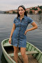Short Sleeve Front Buttoned Jean Dress Blue