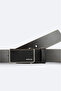 Men's Black 100% Leather Rectangular Buckle Belt A51Y9309 - 2