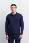 Men's Navy Blue Non-Curling Polo Collar Easy-Iron Basic Sweatshirt B001080