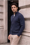 Marlow Anti-Peeling Anti-Pilling Ribbed Stand Collar Zippered Men's Knitwear Cardigan - Indigo - 7