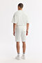 Men's White Elastic Waist Lace-Up Bi-Stretch 2 Thread Knitted Regular Fit Shorts A51Y3611 - 3