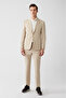 Men's Beige Mono Collar Lined Slit Jersey Fabric Slim Fit Blazer Jacket B004000 - 5