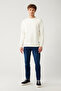 Men's White Crew Neck 3 Thread Raised Cotton Sweatshirt E 001017 - 6