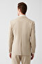 Men's Beige Mono Collar Lined Slit Jersey Fabric Slim Fit Blazer Jacket B004000 - 4