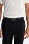 Men's Black 100% Leather Rectangular Buckle Belt A42Y9303 - 2