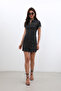 Short Sleeve Front Buttoned Jean Dress Black - 4