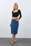 Women's Slit Midi Jean Skirt - 5
