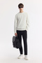 Men's Ecru Crew Neck Jacquard Elastane Regular Fit Sweatshirt A51Y1230 - 7