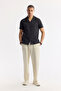 Men's Black Apaj Collar Patterned 100% Cotton Short Sleeve Regular Fit Shirt A51Y2095 - 5