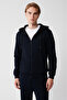 Men's Navy Blue Hooded Raised 3 Thread Zippered Sweatshirt E 001019 - 3
