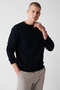 Men's Navy Blue Crew Neck 3 Thread Raised Cotton Sweatshirt E 001017 - 5
