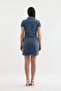 Short Sleeve Front Buttoned Jean Dress Blue - 7
