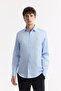 Men's Blue Classic Collar 100% Cotton Satin Easy-Iron Slim Fit Shirt B002006 - 6