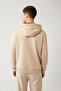 Men's Beige Hooded Raised 3 Thread Zippered Sweatshirt E 001019 - 4