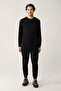 Men's Black Crew Neck Interlock Printed Regular Fit Sweatshirt A41Y1203 - 6