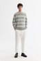 Men's Gray Crew Neck Striped Elastane Regular Fit Sweatshirt A42Y1292 - 5