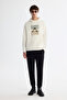 Men's Ecru Hooded Cotton Printed Elastane Regular Fit Sweatshirt A42Y1321 - 5