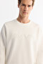 Men's Ecru Crew Neck Cotton Printed Elastane Regular Fit Sweatshirt A42Y1227 - 2