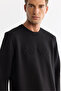 Men's Black Crew Neck Cotton Printed Elastane Regular Fit Sweatshirt A42Y1227 - 2