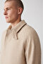 Men's Beige Wool Hidden Placket Raglan Sleeve Long Stamp Coat A32Y6102 - 3