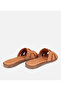 Women's Leather Tan Soft Textured Flat Slippers - 4