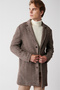 Men's Brown Mono Collar Houndstooth Patterned Unlined Stamp Coat A32Y6122 - 2