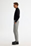 Men's Gray Herringbone Textured Elastic Side Elastane Slim Fit Chino Trousers A42Y3024 - 2