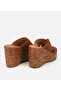 Women's Leather Tan Open Toe Thick Soled Slippers - 4
