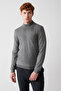 Men's Gray Half Turtleneck Woolen Front Patterned Knitwear Sweater A32Y5193 - 3