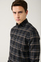 Men's Brown Buttoned Collar Plaid Viscose Blended Lumberjack Shirt A32Y2186 - 2