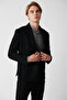 Men's Black Swallow Collar Unlined Double Breasted Closure Jacket A32Y4052 - 4