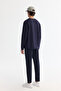 Men's Navy Blue Crew Neck Cotton Printed Elastane Regular Fit Sweatshirt A42Y1221 - 6