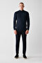 Men's Indigo Half Turtleneck Wool Blended Front Patterned Knitwear Sweater A32Y5193 - 5
