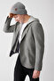 Men's Gray Removable Hooded Wool Jacket A32Y4017