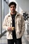 LATTE BUTTONED PLUSH WELLSOFT DOUBLE POCKET OVERSIZED CUT JACKET