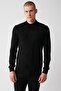Men's Black Half Turtleneck Wool Blended Front Patterned Knitwear Sweater A32Y5193 - 5