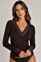 8547 Lace Detailed Cashmere Micro Modal Ultra Light Long Sleeve Blouse