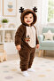Sweet Deer Embroidered Welsoft Plush Hooded Zippered Winter Unisex Baby Romper - 3