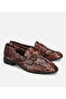 Women's Leather Brown Snake Pattern Classic Loafer - 2