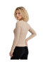 Waffle Texture Long Sleeve Beige Blouse - 2