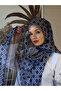 Striped Monogram Patterned Wool Silk Shawl - Navy Blue - 4