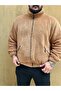 Camel Cinnamon Plush Wellsoft Stand-up Collar Pockets Zippered Oversize Cut Plush Jacket - 5
