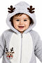 Sweet Deer Embroidered Welsoft Plush Hooded Zippered Winter Unisex Baby Romper - 5