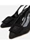 Women's Black Patterned Open Back Heeled Shoes - 3