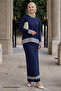 Navy Blue Suit with Piping Stripe Skirt