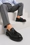 Fv007 Men's Black Genuine Leather Tasseled Thick Sole Loafer - 4