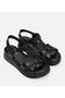 Women's Leather Black Flat Sandals - 2
