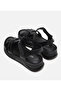 Women's Leather Black Flat Sandals - 5
